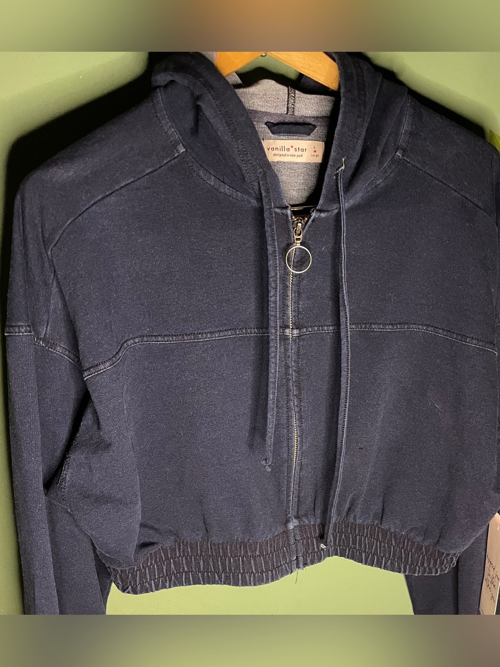 Vanilla Star Navy Hooded Zip Jacket with Ring Pull Size-Large